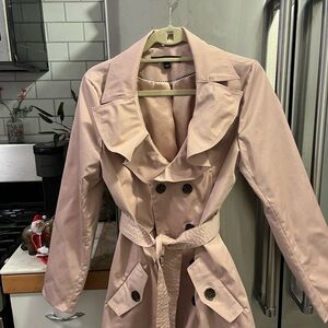 Sandro Studio Trench Coat, Size Large, Color is Blush